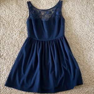 Aqua dark blue shoulder lace dress